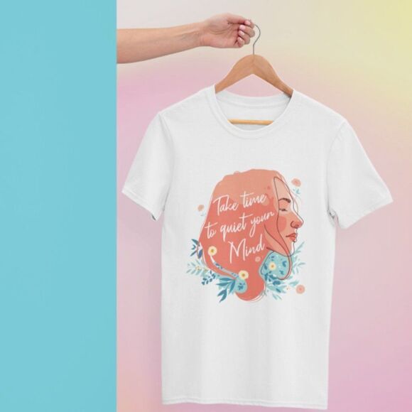 Mental health t-shirt adult "TAKE THE TIME TO QUIET YOUR MIND" crewneck white - Picture 5 of 5